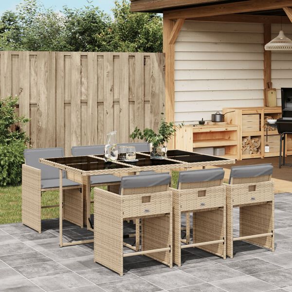 vidaXL Set Pranzo da Giardino 7 pz con Cuscini Beige Misto Polyrattan