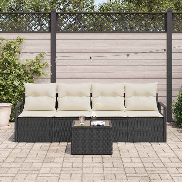 vidaXL Set di divani con cuscino 5 pcs Nero e Crema polyrattan