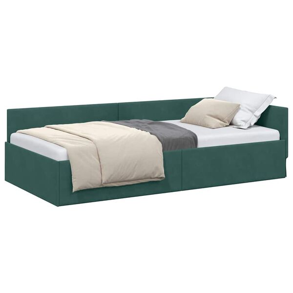 vidaXL Cornice del letto ad angolo Verde Scuro 90 cm x 190 cm Velluto