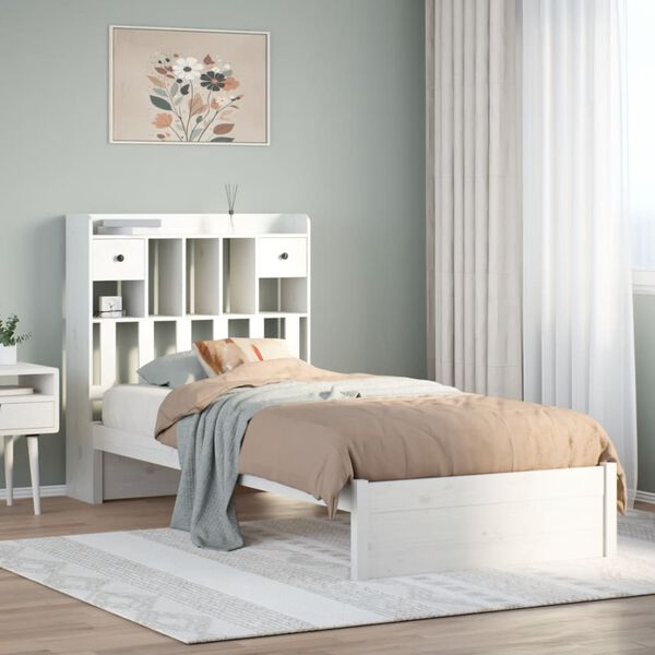 vidaXL Letto Libreria senza Materasso Bianco 90x190 cm Massello Pino