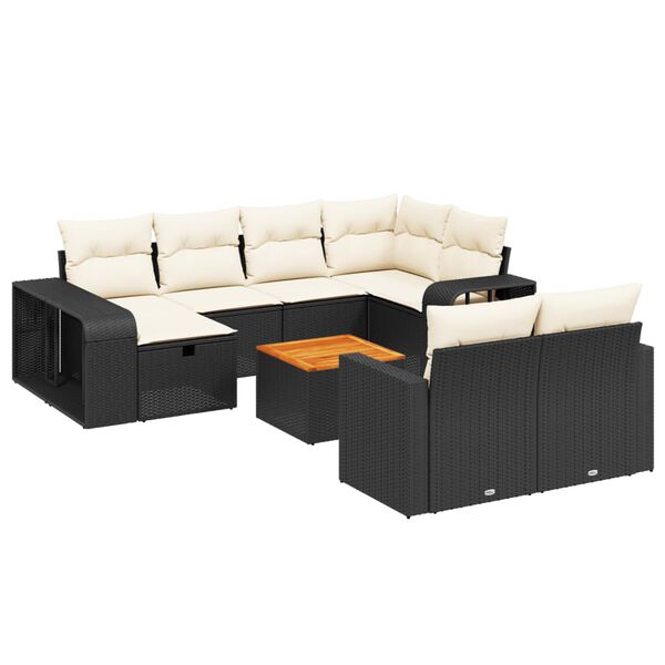 vidaXL Set Divani da Giardino 11 pz con Cuscini in Polyrattan Nero