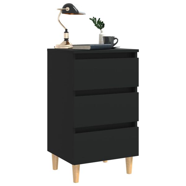 vidaXL Comodino con Gambe in Legno Massello Nero 40x35x69 cm
