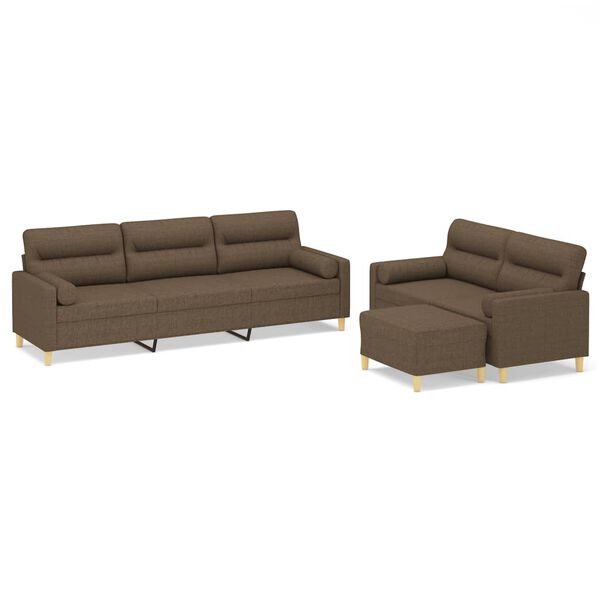 vidaXL Set di Divani 3 pz con Cuscini Decorativi Marrone in Tessuto