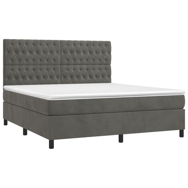 vidaXL Letto a Molle con Materasso e LED Grigio Scuro 180x200 cm
