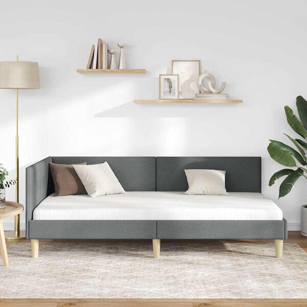 vidaXL Cornice del letto ad angolo Grigio scuro 90 cm x 190 cm Velluto