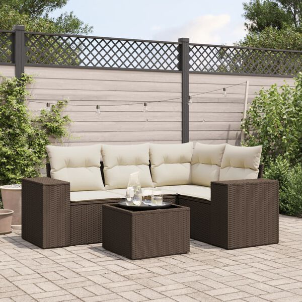 vidaXL Set Divano da Giardino 5 pz con Cuscini Marrone in Polyrattan