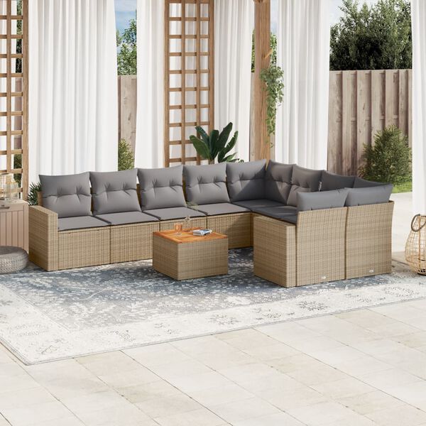 vidaXL Set Divano da Giardino 10 pz con Cuscini Beige in Polyrattan