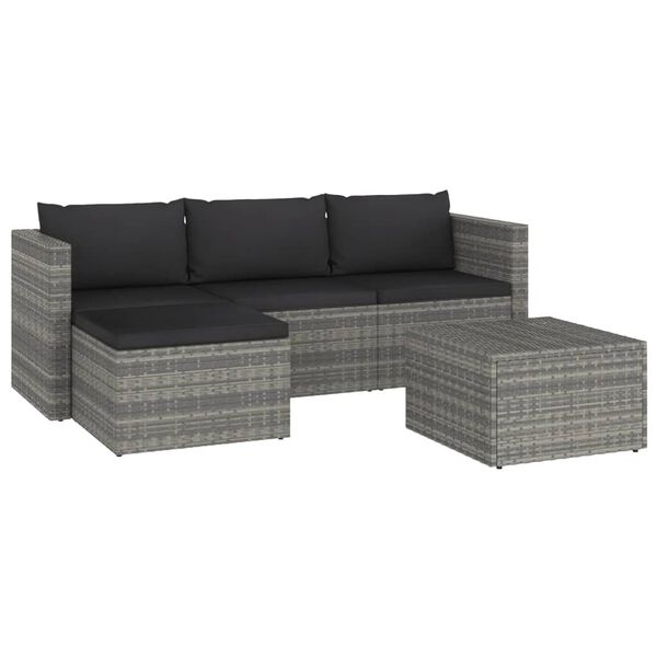 vidaXL Set Divani da Giardino 3 pz con Cuscini in Polyrattan Grigio