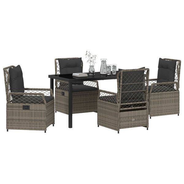 vidaXL Set da Pranzo per Giardino 5 pcs Grigio polyrattan
