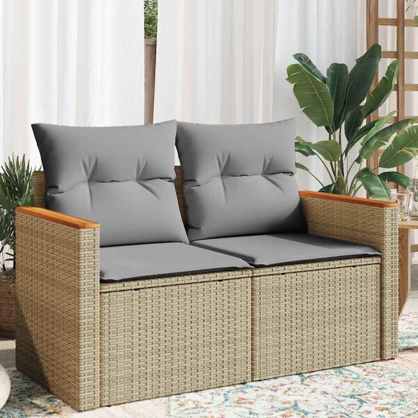 vidaXL Divano da Giardino con Cuscini a 2 Posti Beige in Polyrattan