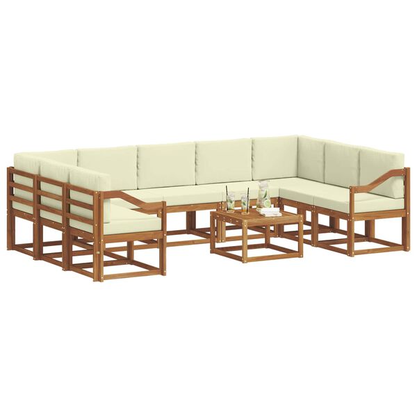 vidaXL Set di divani da esterno con cuscino 10 pcs Naturale e Crema