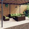 vidaXL Set Divani da Giardino 9 pz con Cuscini in Polyrattan Marrone