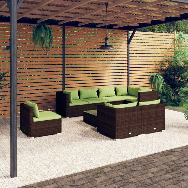 vidaXL Set Divani da Giardino 9 pz con Cuscini in Polyrattan Marrone