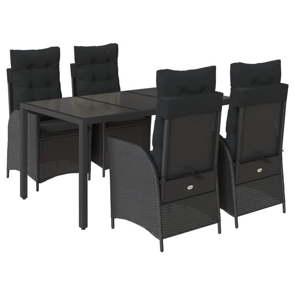 vidaXL Set da Pranzo da Giardino 5 pz Nero con Cuscini in Polyrattan