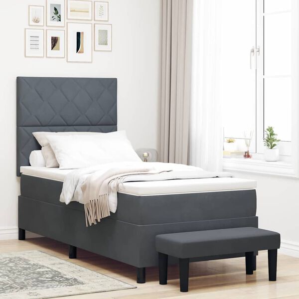 vidaXL Letto a molle con materasso Grigio scuro 100 x 200 cm Velluto