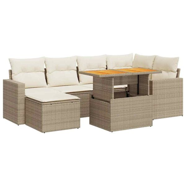 vidaXL Set Divani da Giardino 7 pz con Cuscini Beige in Polyrattan