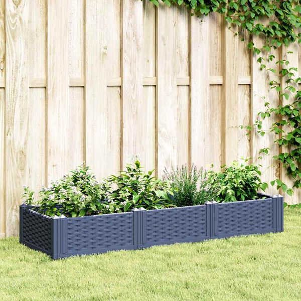 vidaXL Fioriera Giardino con Picchetti Grigio Blu 125x40x28,5 cm PP