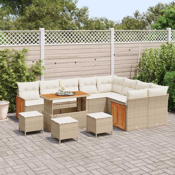 vidaXL Set Divano da Giardino 14 pcs Beige e Crema polyrattan