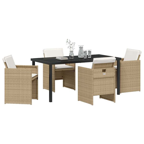 vidaXL Set da Pranzo per Giardino con cuscino 5 pcs Beige polyrattan