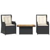 vidaXL Set Divani da Giardino 3 pz con Cuscini Nero in Polyrattan