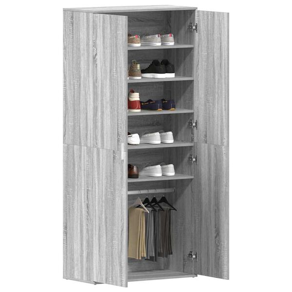 vidaXL Mobile per scarpe con porta Grigio Sonoma 80 x 39 x 178 cm