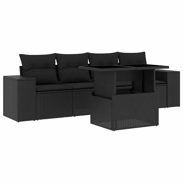 vidaXL Set Divani da Giardino 5 pz con Cuscini in Polyrattan Nero