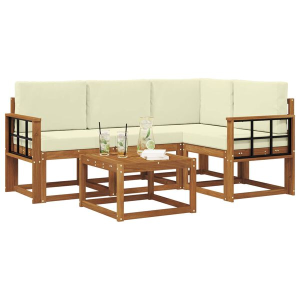 vidaXL Set di divani da esterno con cuscino 5 pcs Naturale e Crema