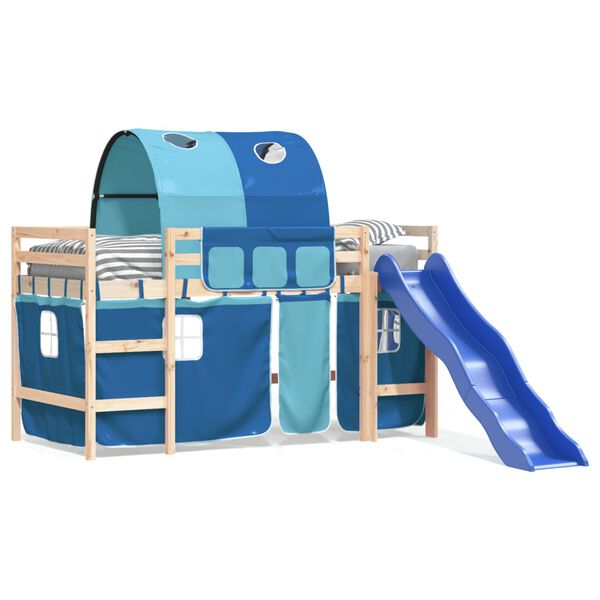 vidaXL Letto a Soppalco con Tunnel Bambini Blu 80x200cm Massello Pino