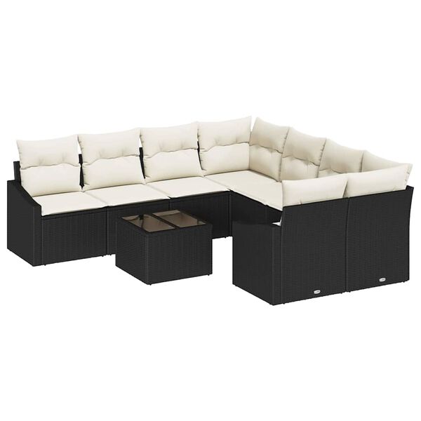 vidaXL Set di divani con cuscino 9 pcs Nero e Crema polyrattan