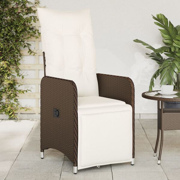 vidaXL Sedia Reclinabile da Giardino con Cuscini Marrone in Polyrattan