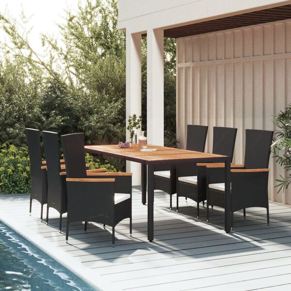 vidaXL Set da Pranzo da Giardino 7 pz Nero con Cuscini in Polyrattan