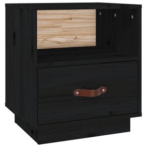 vidaXL Comodino Nero 40x34x45 cm in Legno Massello di Pino
