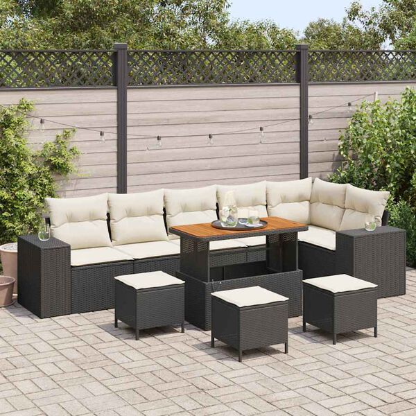 vidaXL Set Divano da Giardino 10 pcs Nero polyrattan