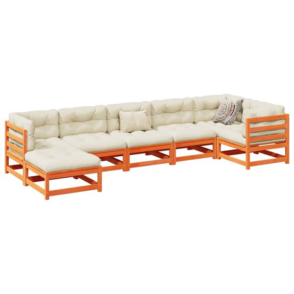 vidaXL Set Divani da Giardino 7 pz Marrone Cera Legno Massello Pino