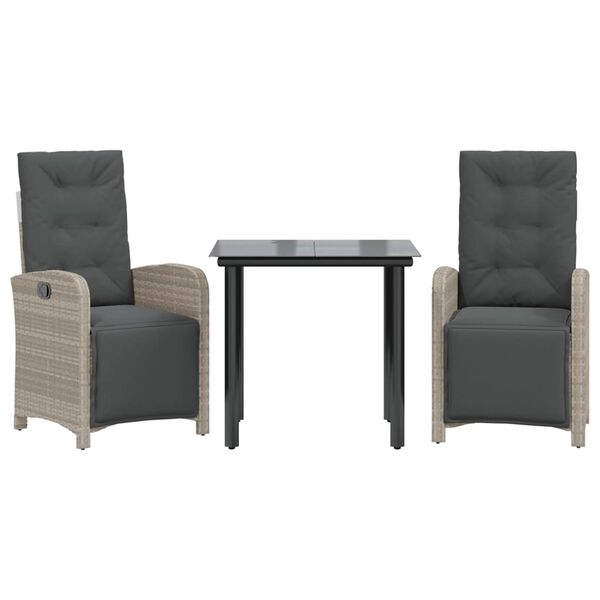 vidaXL Set da Bistr&ograve; 3 pz con Cuscini Grigio Chiaro in Polyrattan