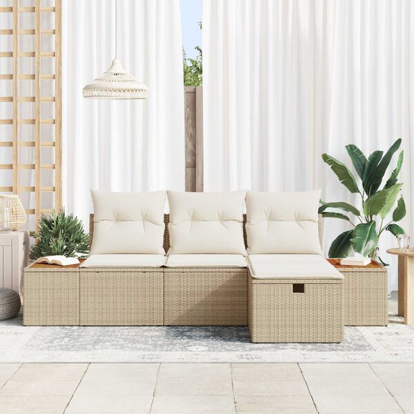vidaXL Set Divano da Giardino con cuscino 4 pcs Beige polyrattan