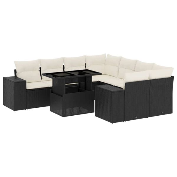 vidaXL Set Divani da Giardino 9 pz con Cuscini Nero in Polyrattan