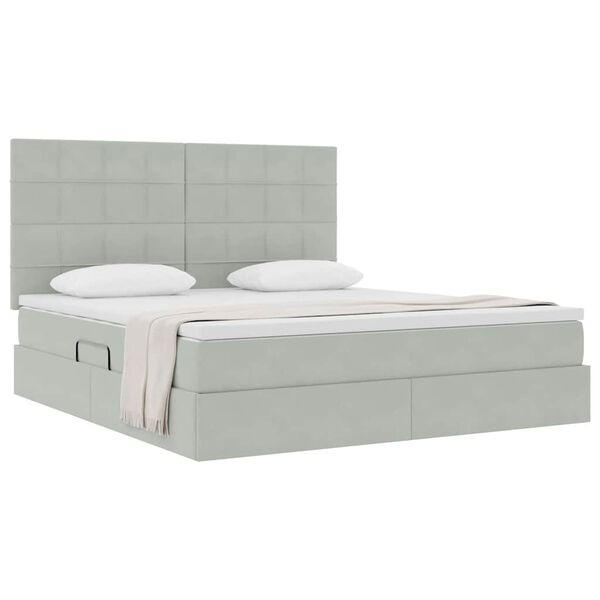 vidaXL Letto con contenitore e materasso Grigio chiaro 160 x 200 cm