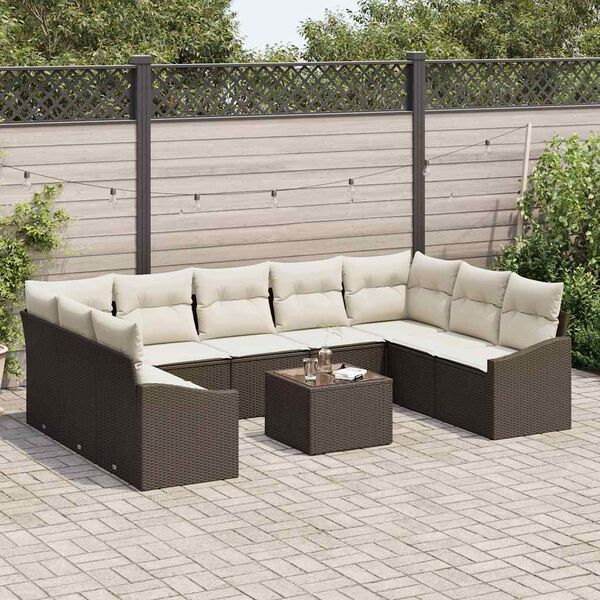 vidaXL Set Divano da Giardino 10 pcs Marrone Poly Rattan