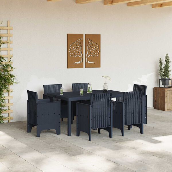 vidaXL Set da Pranzo per Giardino 7 pcs Antracite Rattan Polt