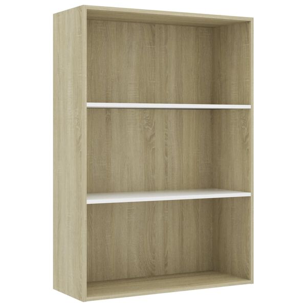 vidaXL Libreria 3 Ripiani Bianco Rovere Sonoma 80x30x114cm Multistrato
