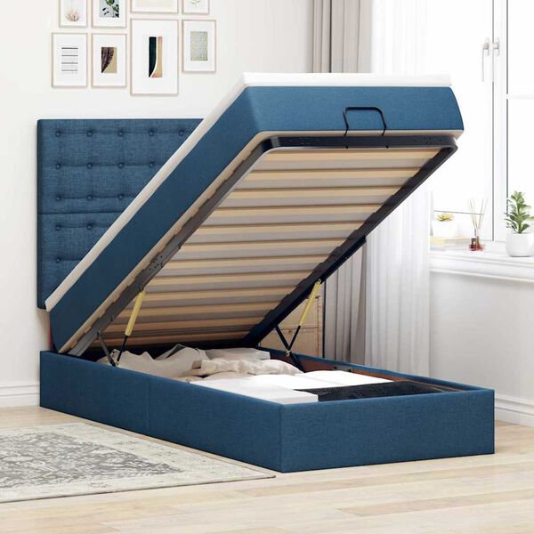 vidaXL Struttura Letto Pouf con Materasso Blu 90x190 cm in Tessuto
