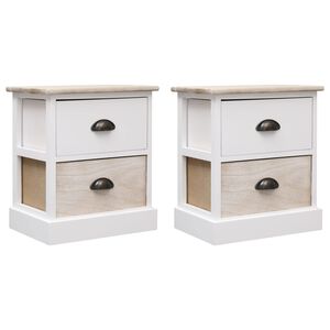 vidaXL Comodini 2pz Bianco e Naturale 38x28x45cm in Legno di Paulonia