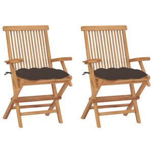 vidaXL Sedie pieghevoli con cuscini color tortora, 2 pezzi, in legno massello di teak.
