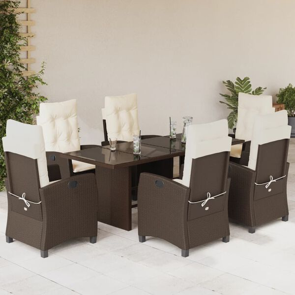 vidaXL Set da Pranzo da Giardino 7pz con Cuscini in Polyrattan Marrone