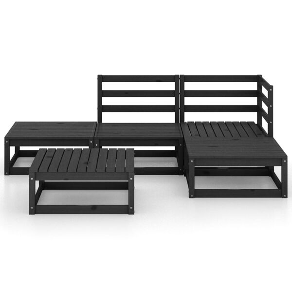 vidaXL Set Divani da Giardino 5 pz Nero in Legno Massello di Pino