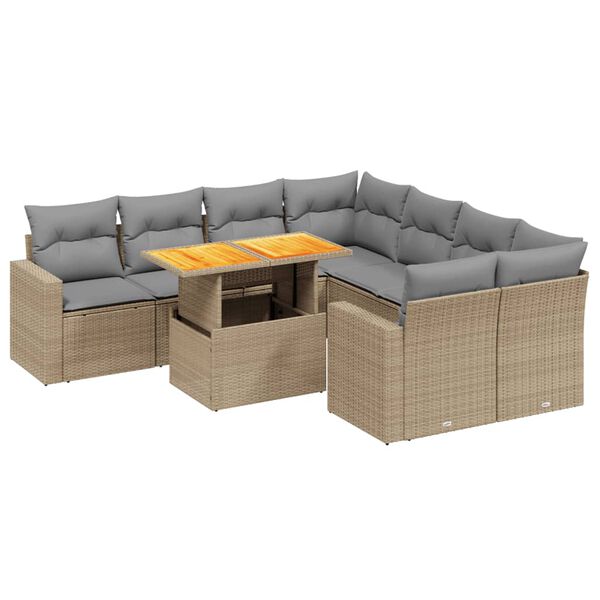 vidaXL Set Divano da Giardino 9 pz con Cuscini Beige in Polyrattan