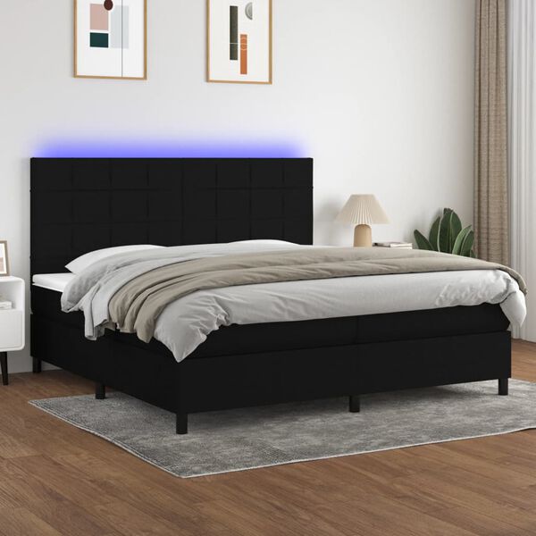 vidaXL Letto a Molle Materasso e LED Nero 200x200cm in Tessuto