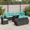 vidaXL Set Divani da Giardino 9 pz con Cuscini Nero Polyrattan Acacia