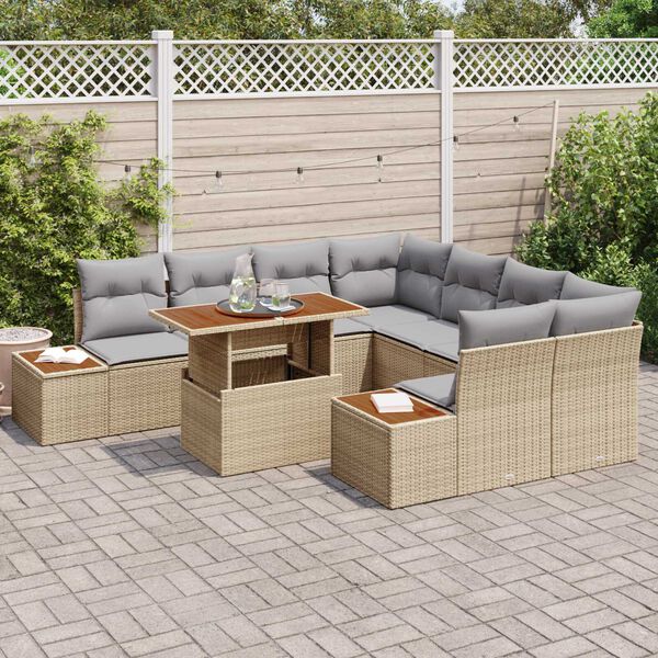 vidaXL Set Divano da Giardino 9 pcs Beige Poly Rattan